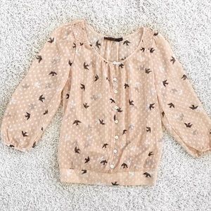 The Limited Blouse Birds Cream Summer Work Top NEW